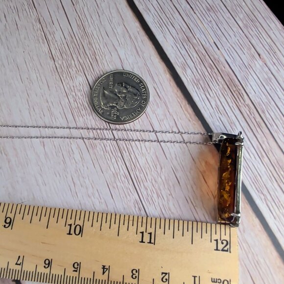 Vintage Cognac Amber Rectangle Pendant Necklace With Sterling Silver Chain - Picture 4 of 8